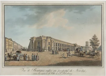 Perspectiva Nevski cerca del Gran Gostiny Dvor y la Duma de la Ciudad en San Petersburgo