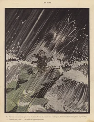 Un descuido: un acuarelista que se instala en una roca para pintar una tormenta y se lamenta de haber olvidado llevar agua (litografía)