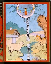 Ilustración de El lobo y el cordero, de las "Fábulas" de Jean de La Fontaine (1621-95) (grabado en color)
