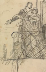 Estudio de dos figuras en un balcón