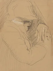 Estudio de un hombre dormido, con sombrero y las manos juntas