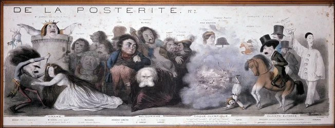 El gran camino de la posteridad: representación de tragedia y comedia (Dorval, etc...) - Litografía de Benjamin Roubaud, Maison de Balzac, París