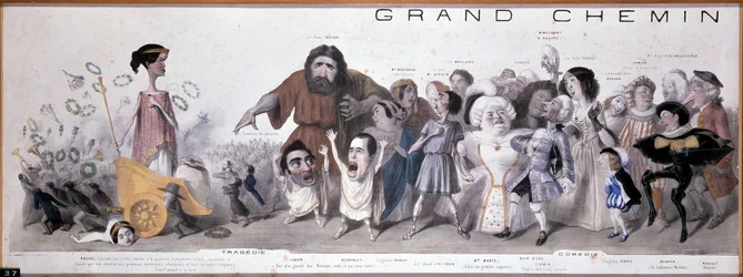 El gran camino de la posteridad: representación de tragedia y comedia - Litografía de Benjamin Roubaud, Maison de Balzac, París