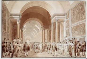 Vista del cortejo nupcial de Napoleón I (1769-1821) con la Archiduquesa Marie Louise de Habsburgo-Lorena (1791-1847), 2/04/1810 en la Gran Galería del Louvre