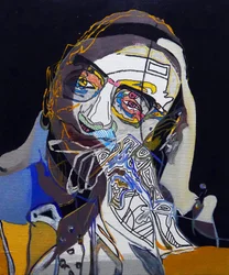 50 Major Writers In History : Michel Foucault, 2015 (óleo y acrílico sobre lienzo)