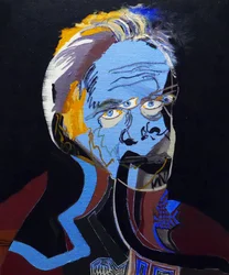 50 Major Writers In History : Patrick Modiano, 2015 (óleo y acrílico sobre lienzo)