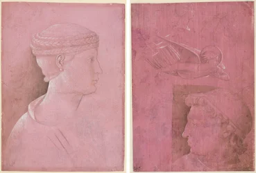 Busto de una mujer (recto); Cabeza de un hombre, dos estudios del perfil de una mujer y un estudio de un ángel (verso)