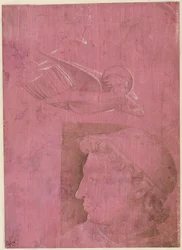 Cabeza de un hombre, dos estudios del perfil de una mujer y un estudio de un ángel verso, c. 1458