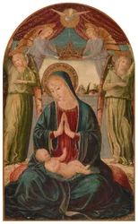 virgen y el niño con ángeles