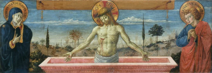 Hombre de dolores entre la Virgen y San Juan Evangelista, 1469-1474