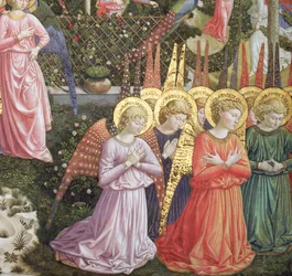 Ángeles en un paisaje celestial, la pared izquierda del ábside, del ciclo del Viaje de los Magos en la capilla c.1460 (detalle)