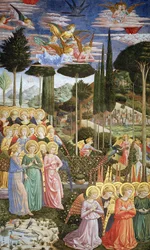 Ángeles en un paisaje celestial, la pared izquierda del ábside, del ciclo Viaje de los Magos en la capilla