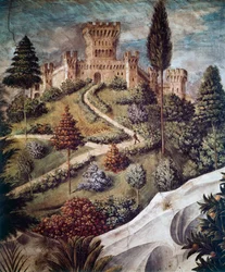 Castillo, (detalle) del paisaje de la Procesión de los Magos