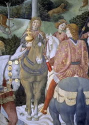 Detalle del ciclo del Viaje de los Magos en la capilla, c.1460 (fresco)