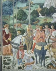 Giuseppe, Patriarca de Constantinopla, como uno de los Reyes Magos, detalle del ciclo del Viaje de los Reyes Magos en la capilla, c.1460 (fresco)