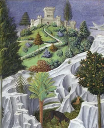 Paisaje con un castillo, detalle de la Procesión de los Reyes Magos a Belén