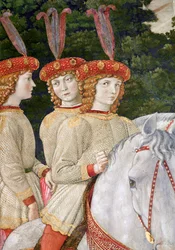 María, Bianca y Nannina Medici, hermanas menores de Lorenzo y Giuliano, detalle del ciclo del Viaje de los Magos en la capilla, c.1460
