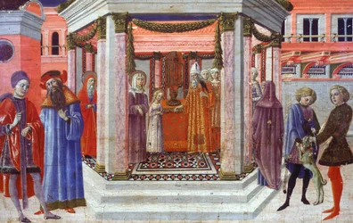 Presentación de María en el Templo, detalle de la predela de Benvenuto di Giovanni (1436-1518)