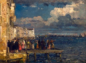 Preparación de la Fiesta del Redentor en Venecia Pintura de Beppe Ciardi (1875-1932) 1910-1915 Colección particular