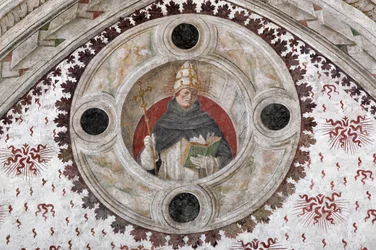 Representación de un Papa Dominico (Inocencio V o Benedicto XI) Fresco por Bernardino Zenale y Bernardino Butinone