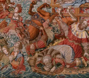 Tapiz flamenco. Serie Los Honores. Fortuna, Camino de los Honores (La Fortuna, Camino de los Honores). Quinto tapiz de la serie. Dibujantes modelo del círculo de Bernard van Orley y Jan Gossaert de Mabuse. Manufactura Pieter van Aelst, Brusse
