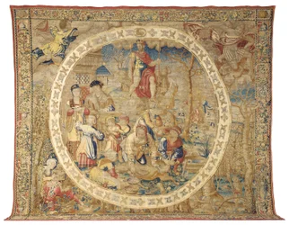 Tapiz alegórico de Bruselas que representa el mes de diciembre de "Los Meses del Medallón", c.1525