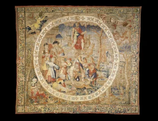 Tapiz alegórico de Bruselas que representa el mes de diciembre de "Los Meses del Medallón", c.1525