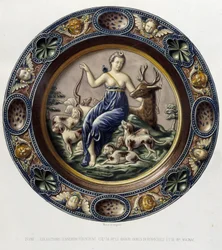 Diana (Artemisa) cazadora - Plat cerámico, en "The work of Bernard Palissy" por C. Delange y C. Borneman, París
