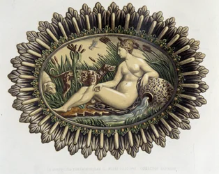 La ninfa de Fontainebleau - Plato cerámico, en “La obra de Bernard Palissy” por C. Delange y C. Borneman, París