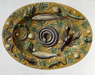 Passin a reptiles - Plato cerámico, en “La obra de Bernard Palissy” de C. Delange y C. Borneman, París