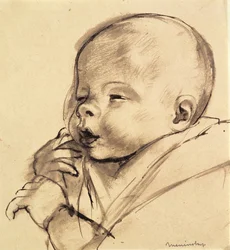 Un bebé (lavado de tinta sobre papel)