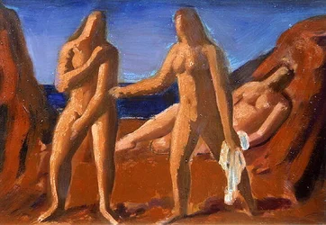 Grupo de bañistas (óleo sobre tabla)