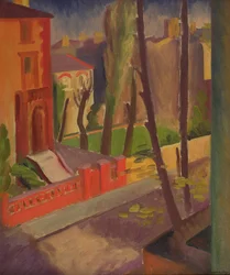 Calle arbolada (óleo sobre lienzo)