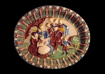 Plato que representa a Enrique IV y su familia. Cerámica en tierra vidriada por Bernard Palissy (1510-1589)
