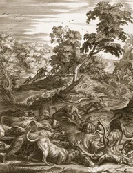 Acteón convertido en ciervo y devorado por sus perros