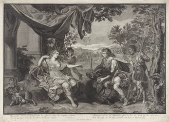 Meleagro le da la cabeza del jabalí de Caledonia a Atalanta Historia de Meleagro (título de la serie)