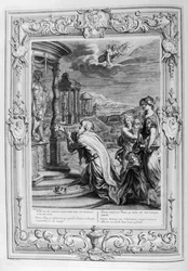 Oeneo, rey de Calidón, hace un sacrificio a los dioses (grabado)