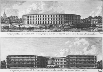 Proyecto para la transferencia de un nuevo Hotel-Dieu en la Ile aux Cygnes, París, c.1787