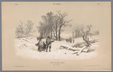 Familia recoge madera en la nieve. Representaciones de la vida rural (título de la serie) La Campaña. Etudes varieés aux deux Crayons (título de la serie sobre el objeto)