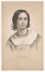 retrato, de, un, mujer, en, regional, disfraz Estudios en dos tipos de tiza (título de la serie) Etude aux deux Crayons (título de la serie en el objeto)