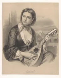 Mujer tocando una mandolina Grandes estudios en dos tipos de tiza (título de la serie) Grande étude aux deux crayons (título de serie en el objeto)