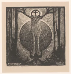 Figura arrodillada ante la aparición de un ciervo
La visión de San Huberto (Composición II) (título original)