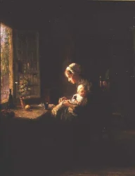 Madre e Hijo en un Interior junto a una Ventana