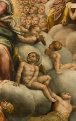 Ábside, Retablo de Bernardino Gatti llamado Il Sojaro completado por Giovanni Battista Trotti llamado IL Malosso, Asunción de la Virgen