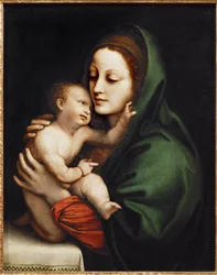 Santa María con el Niño, fragmento de una presentación en el templo (pintura sobre madera)