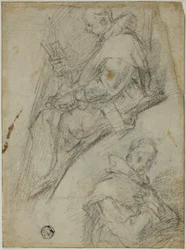 Dos estudios de cartujos (recto); Tres bocetos de cabezas de cartujos (verso)