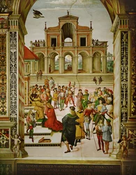 El emperador Federico III corona a Eneas Silvio Piccolomini Poeta Laureatus (fresco)
