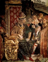 Disputa de Santa Catalina de Alejandría con filósofos ante el emperador romano Maximiano Hércules (detalle)