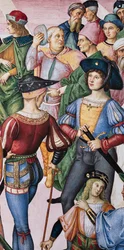 Biblioteca Piccolomini, pared noreste: "Eneas Silvio es coronado como poeta laureado por el emperador Federico III, el 27 de julio