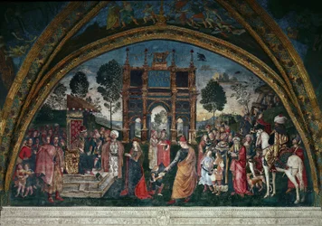 La disputa de Santa Catalina de Alejandría con el filósofo, ante el emperador romano Majencio (óleo sobre lienzo)